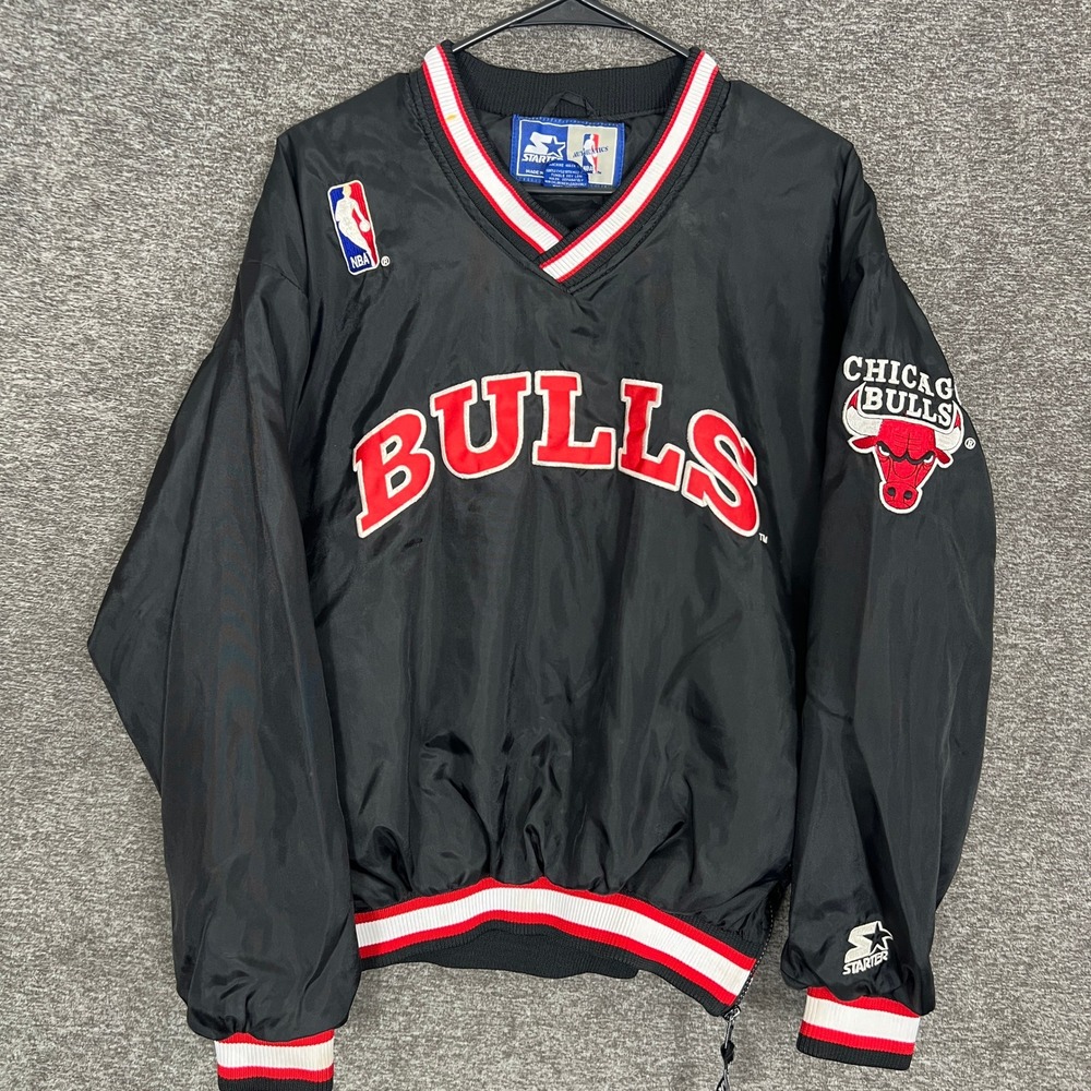 Vintage Starter Chicago Bulls NBA Pullover Jacket Black‎ Mens Size M